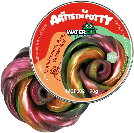 WATERELF Galaxy Putty Slime for Kids - Children's Day Gift, Fidget Sensory Artistic Therapy Putty Toys for Boys Girls Adults, Stress Relief Non-Sticky, 3.11 Inch 3.2 Oz – Golden/Red