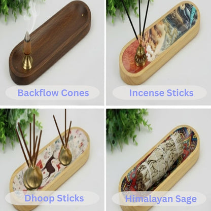 Bless-International Traditional-Handmade-Tray-Burner Wooden-Trat-Incense-Stick-Holder Ash-Catcher-Stand for-Aromatherapy-Meditation-Yoga 11x4x1.22 Inches (Wooden Tray)