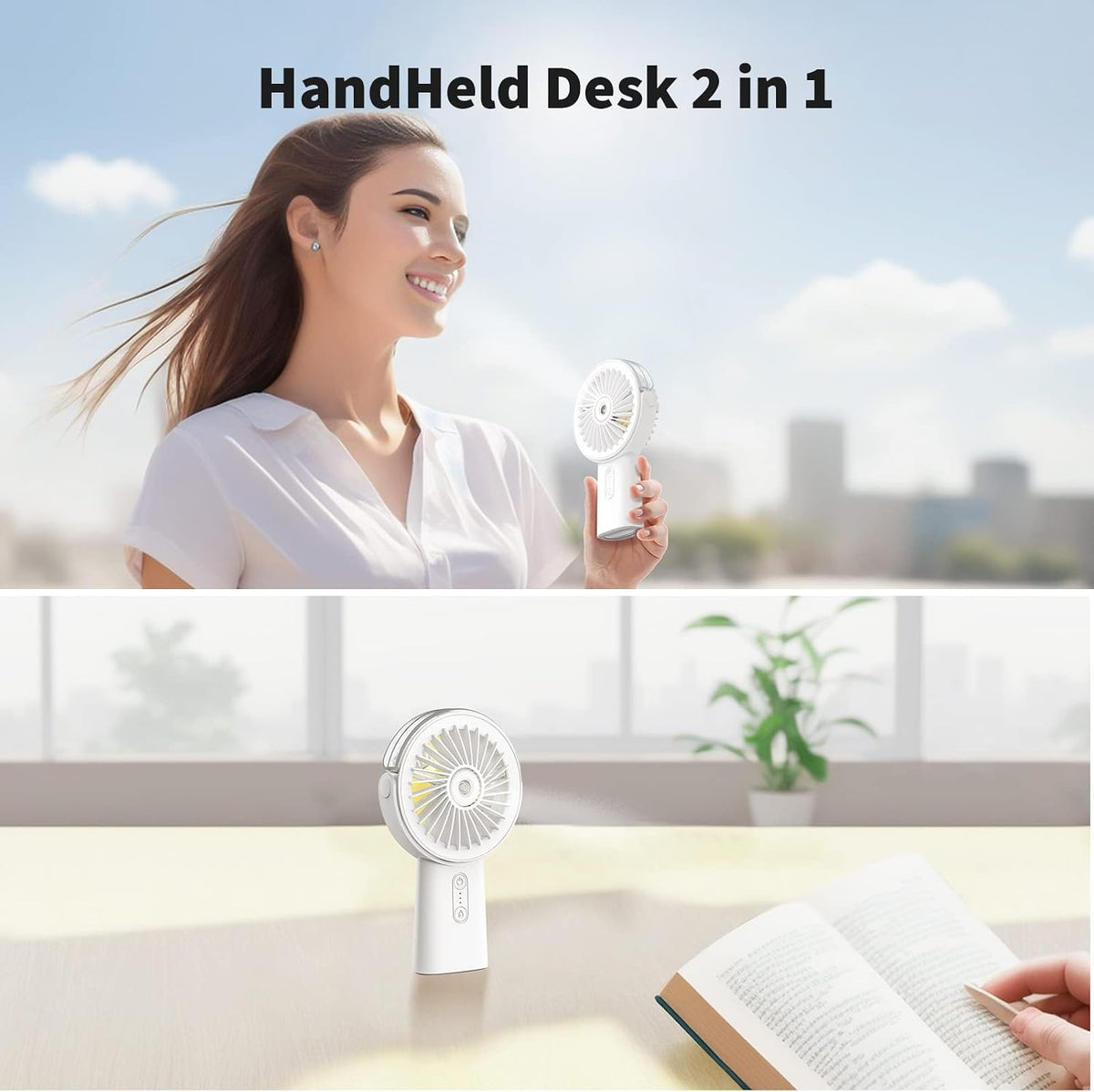 Otlonpe Handheld Misting Fan Portable, Small Personal Hand Held Rechargeable Mist Fan Water Spray, 4000mAh Battery Operated Hand Mister Fans 3-Speed, 4-15 Hrs Runtime for Travel Home Office Outdoor
