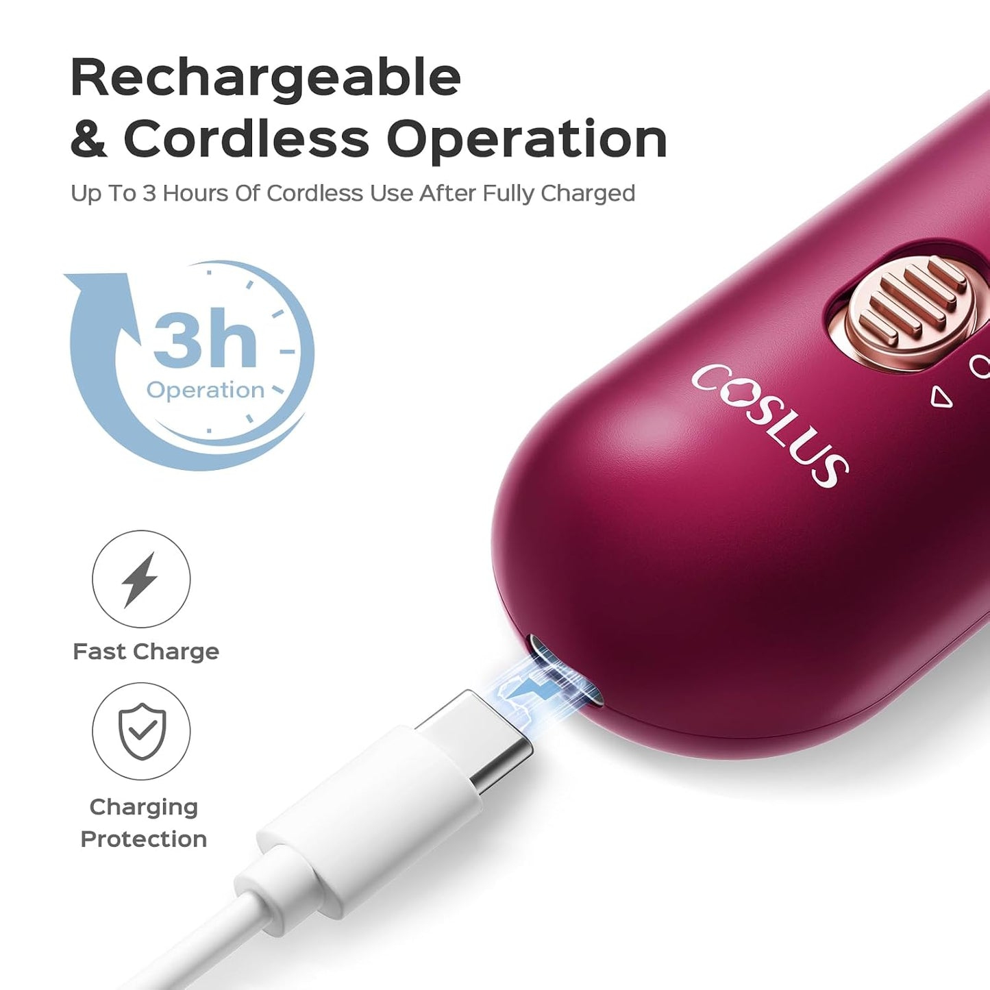 COSLUS C43 Professional Manicure Pedicure Kit, 5-in-1 Electric Nail File for Toenail Hand Feet, Basic & Thick Nails Care, Cordless, 5 Speeds, for Men Women Seniors Home Salon, Wider Grinder, White