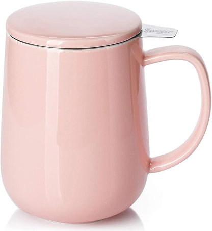 Sweese 20 OZ Porcelain Tea Mug with Infuser and Lid, Loose Leaf Tea Cup, Gifts for Tea Lover - Mint Green