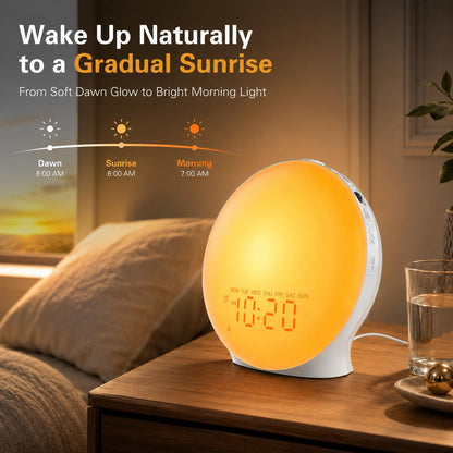 JALL Sunrise Alarm Clock White Noise Machine with 25 Nature Sleep Sounds, Fully Dimmable Clock for Bedrooms, Heavy Sleepers, 17 Light Modes, Bluetooth Speaker