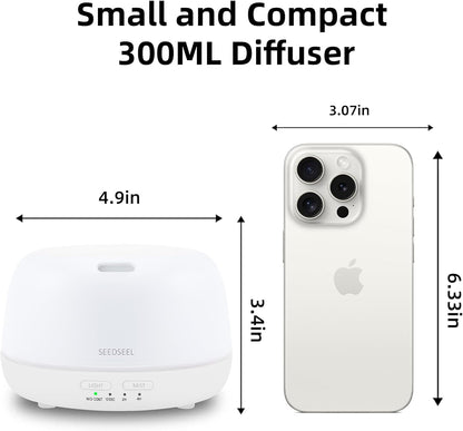 SEEDSEEL 300ML Essential Oil Diffuser with 7-Color LED Lights and Remote Control, Modern Minimalist Design, High-Efficiency Ultrasonic Mist Aromatherapy Diffuser for Home