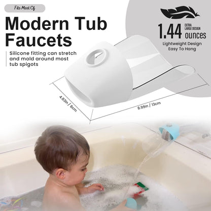 Bath Helper - Bath Tub Faucet Extender - Guides Water Directly from Faucet to Baby Bath Tub Without Excessive Water Waste and Splashing (Clear White)