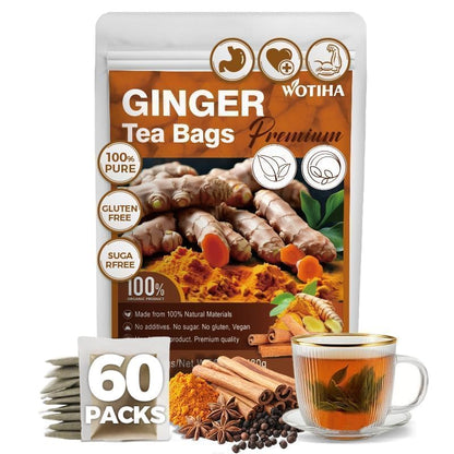 WOTIHA 70 Count Premium Turmeric Ginger Cinnamon lemon Tea Bags - 100% Natural High-Concentration Blend, Supports Healthy Inflammation & Digestion, Caffeine-Free, Additive-Free, Non-GMO, Vegan