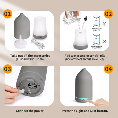 URPOWER 180ML Ceramic Essential Oil Diffuser, Ultrasonic Aromatherapy Diffuser with 7-Color Lights, Auto Shut-Off, Quiet Oil Diffuser for Bedroom, Home Office