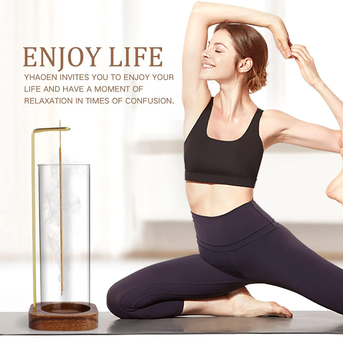 YHAOEN Incense Holder, Insence- Stick Holder [Anti-Ash Flying] with Removable Glass Ash Catcher Mess-Free Incense Burner Holder, Incense Stick Holder for Home Decor Yoga Spa, Unique Incense Burner