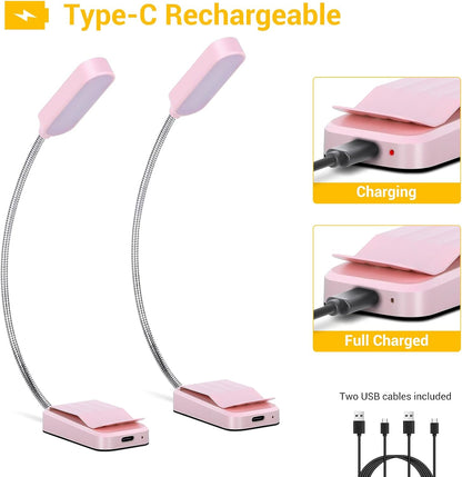 2 Pack Rechargeable Book Lights for Reading at Night, Eye-Caring Clip-On Reading Lights with 3 Color Temperatures & 3 Brightness Levels, Long Runtime Small Lightweight Clip on Lamp, Gifts for Reader