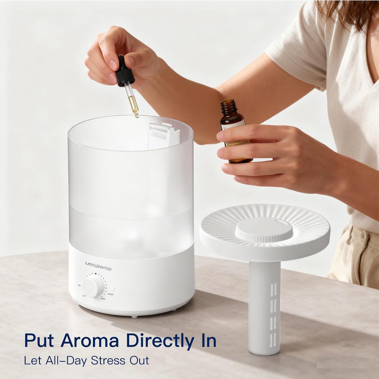 MegaWise Ultrasonic Cool Mist Humidifier SK7620 - 1.5L Capacity, Whisper-Quiet Operation, Adjustable Mist Output, Auto Shut-Off - Ideal for Home, Office, Baby Room, and Bedroom