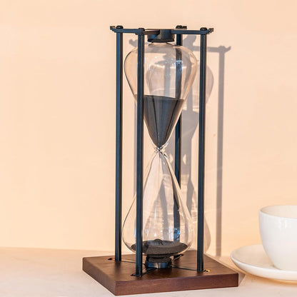 Large Black Iron Craft Hourglass Timer 60 Minutes,Modern Hour Glass Timers Gift for Men & Women, Sand Timer for Kitchen Home Office Desk Deco (Black)