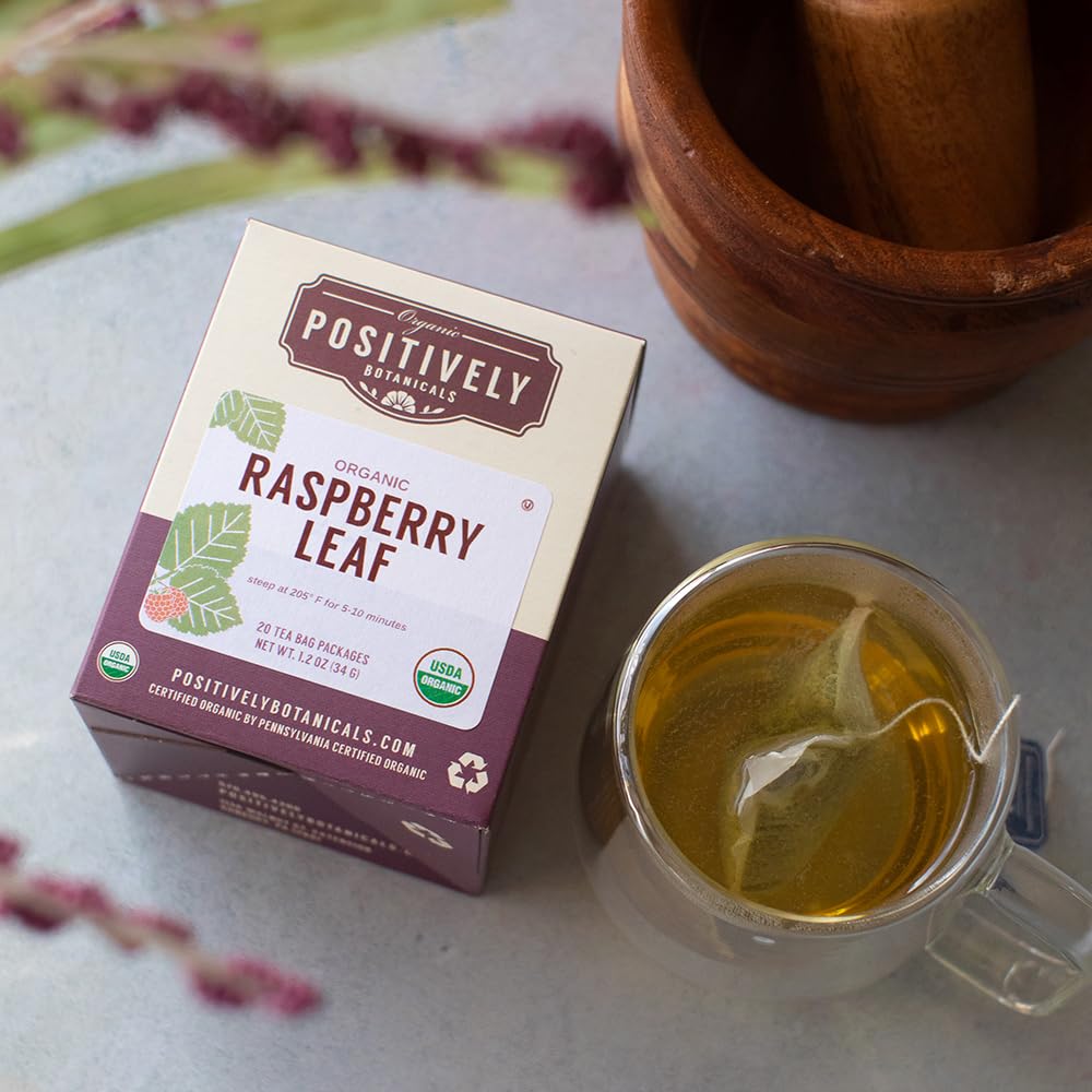 Positively Botanicals, Organic Raspberry Leaf Herbal Tea Bags, 20 Count