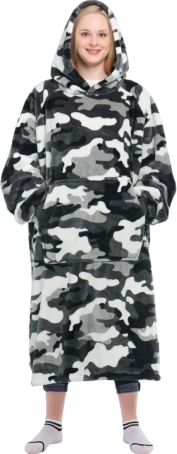 Waitu Wearable Blanket Sweatshirt Gifts for Women and Men, Warm and Cozy Giant Blanket Hoodie, Thick Flannel Blanket with Sleeves and Giant Pocket - Dark Gray