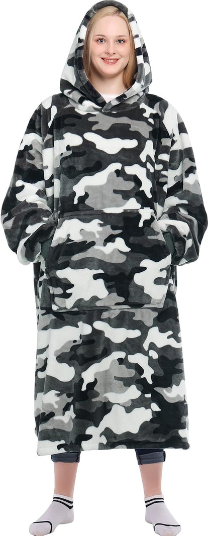 Waitu Wearable Blanket Sweatshirt Gifts for Women and Men, Warm and Cozy Giant Blanket Hoodie, Thick Flannel Blanket with Sleeves and Giant Pocket - Dark Gray