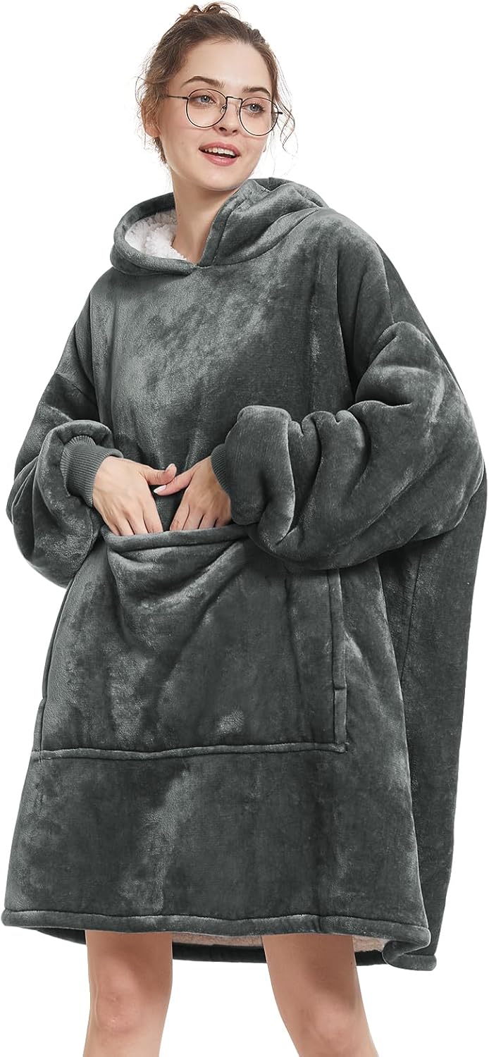 Aemilas Wearable Blanket Hoodie - Warm Sherpa Blanket Sweatshirt as Gifts for Adult Women Mom Men, One Size Fits All