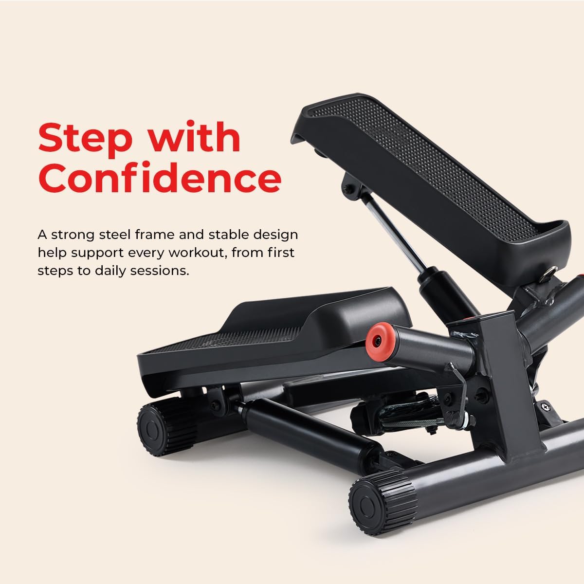 Sunny Health & Fitness Twist Steppers with Resistance Bands, Compact Mini Stair Step Machines for Low-Impact Home Cardio Workouts