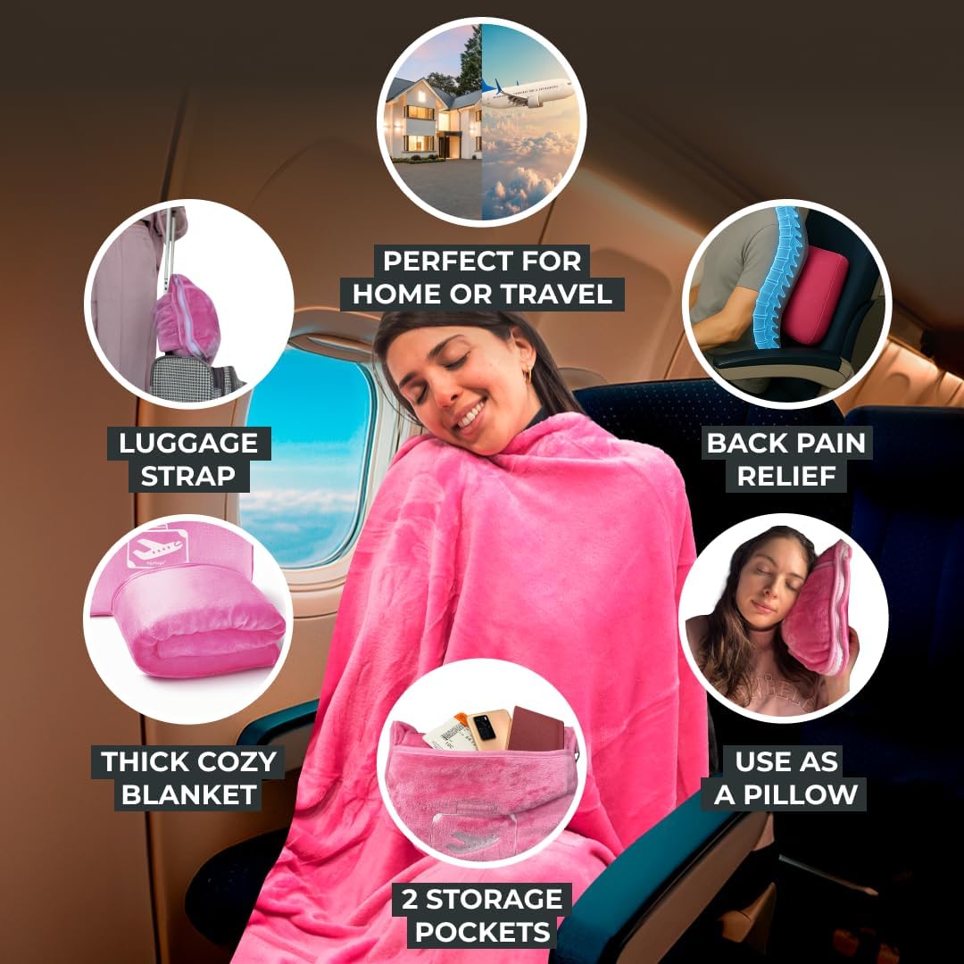 FlyHugz Grey Travel Blanket & Pillow Set (59.1"x47.2") with Carry Case