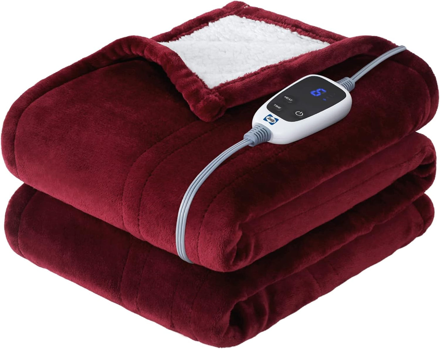 Sealy Electric Throw Blanket, Flannel & Sherpa Heated Throw with 6 Heating Levels & 2-10 Hours Auto Shut Off, Fast Heating & Machine Washable, 50x60 Inch, Light Grey