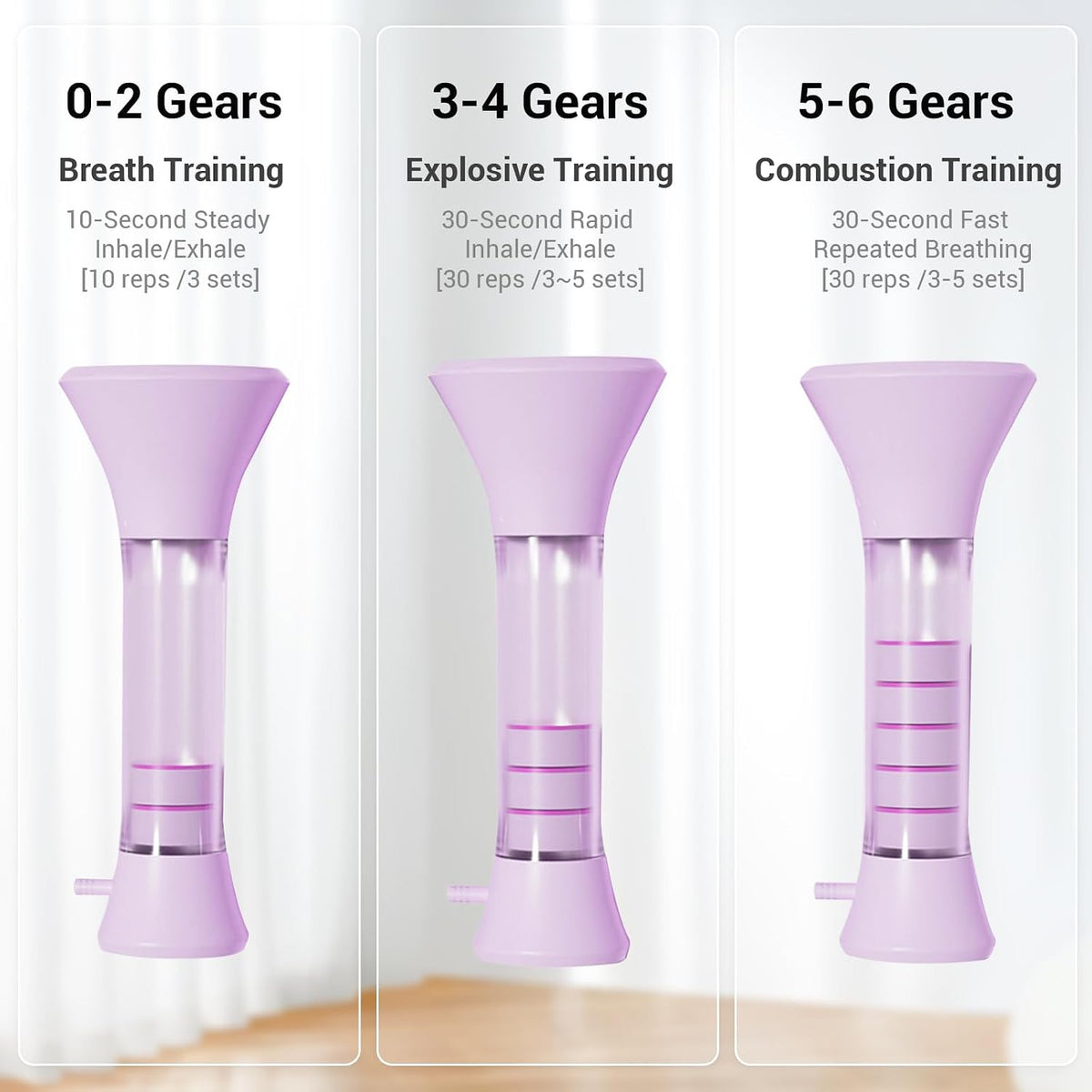 Deep Breathing Trainer, Adult Abdominal Weight Loss Trainer, Easy to Use and Clean, Breathing Dumbbell with 5-Speed Adjustable Type-C Charging Model (Purple)