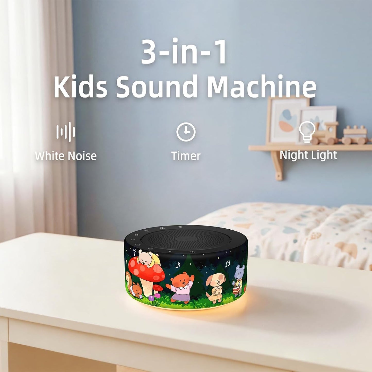 Kipcush White Noise Machine for Baby & Adults, 30 Soothing Sounds, Soft Non-Glare Nursery Lamp, 8 Color Night Lights, Memory Function (Angel V1 White, Standard)