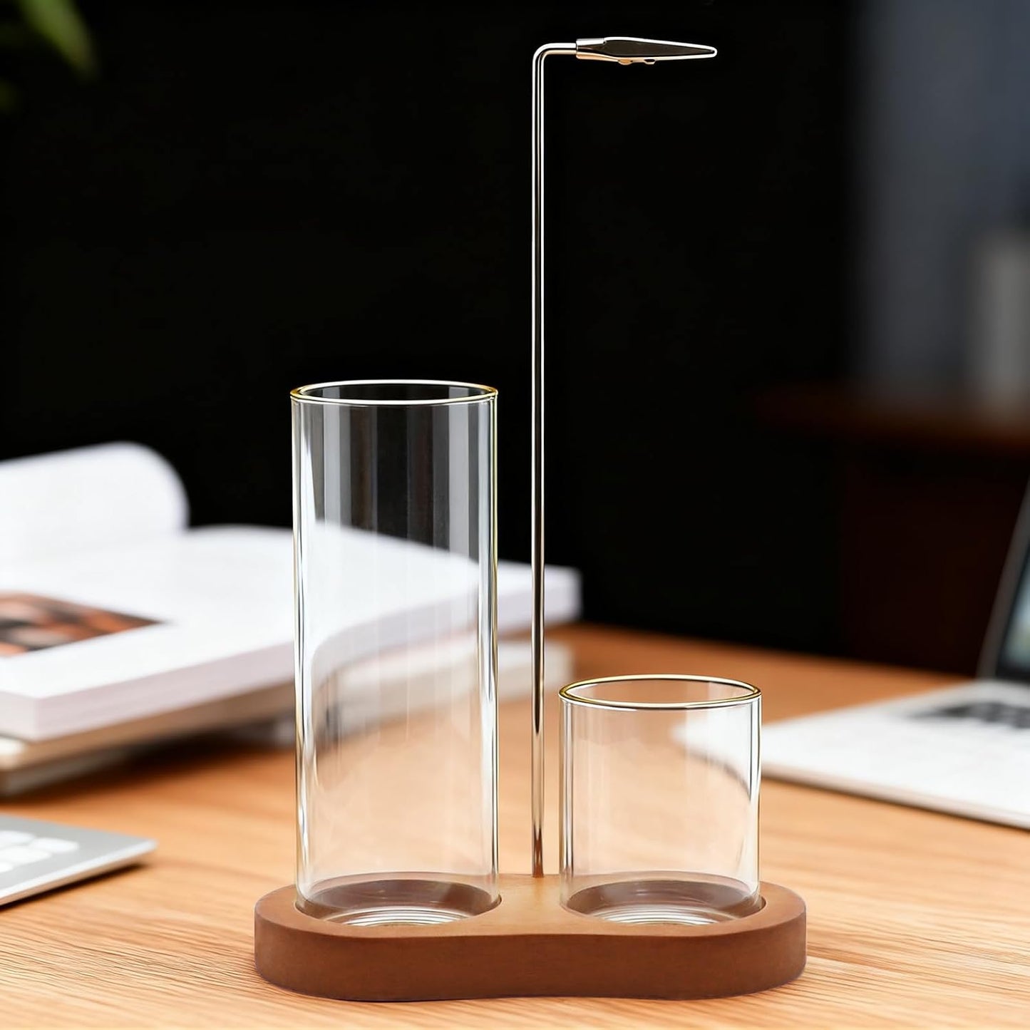 Incense Holder, 2 in 1 Incense Sticks Burner with Glass Ash Catcher & Stick Storage, Meditation Yoga Spa Gifts for Women, House Warming Gifts New Home Wooden Aesthetic Room Decor, Rustic Brown