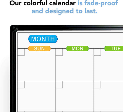 JILoffice Magnetic Dry Erase Calendar Whiteboard, 4 Month White Board Planner 36 X 24 Inch, Black Aluminum Frame Wall Mounted Board for Office Home and School