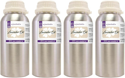 2 Bottles – GreenHealth Lavender Essential Oil – 16 fl oz Each (32 fl oz Total) – 100% Pure & Uncut – Aluminum Bottles – Bulk Lavender Oil for Diffuser, Aromatherapy, Soap Making & Candles