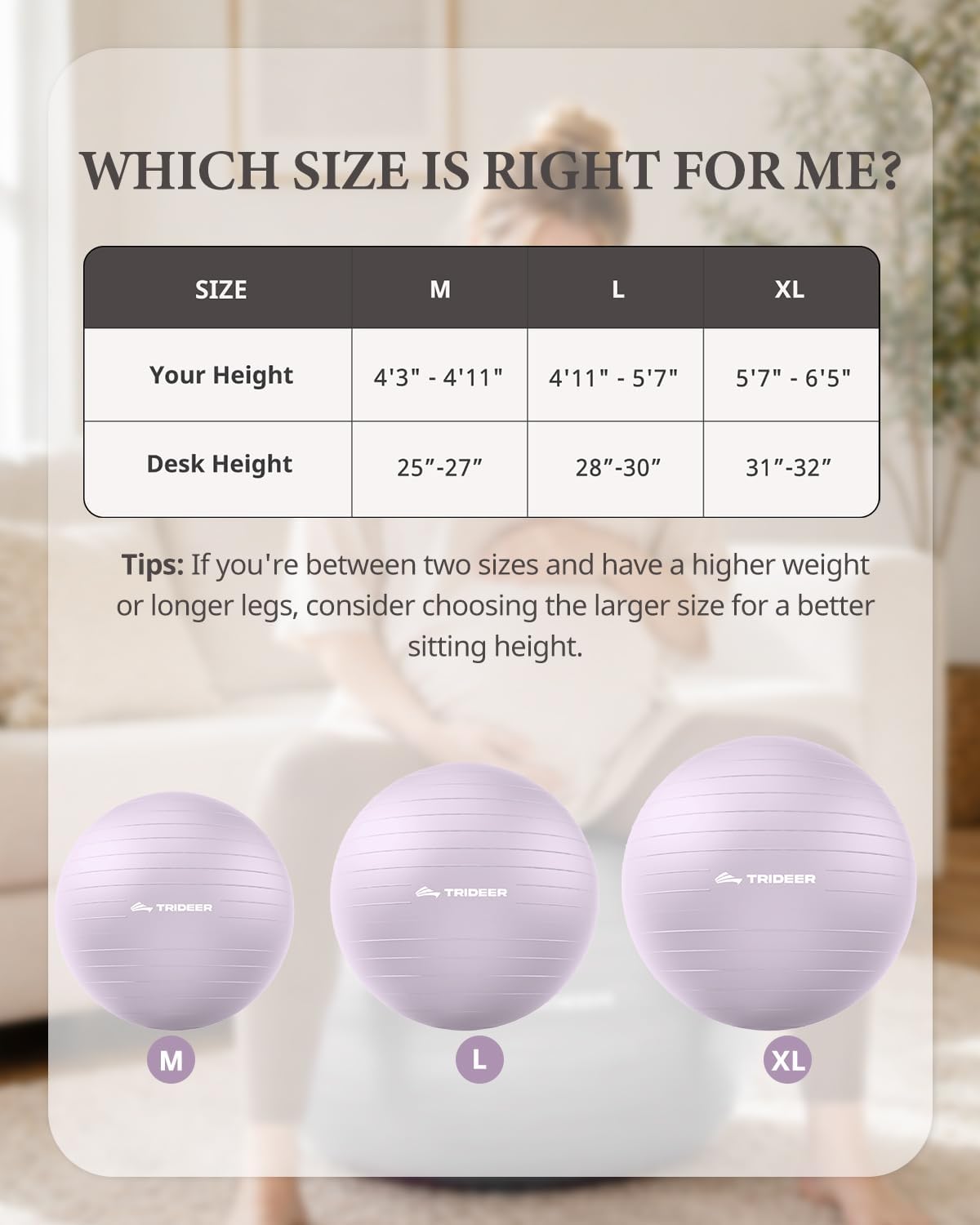 Trideer Exercise Ball, Stability Yoga Ball for Physical Therapy, Active Sitting, Pregnancy & Birth Labor Prep, Core Strength, Balance Training, Posture Improvement and Daily Stretching, 55/65/75cm