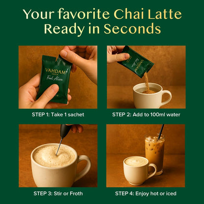 VAHDAM Instant Chai Latte - 10 Sachets (7.7 Oz / 220g) | Authentic Indian Chai with Natural Spices | Just Add Water, No Steeping Required | Creamy Chai Latte Anytime