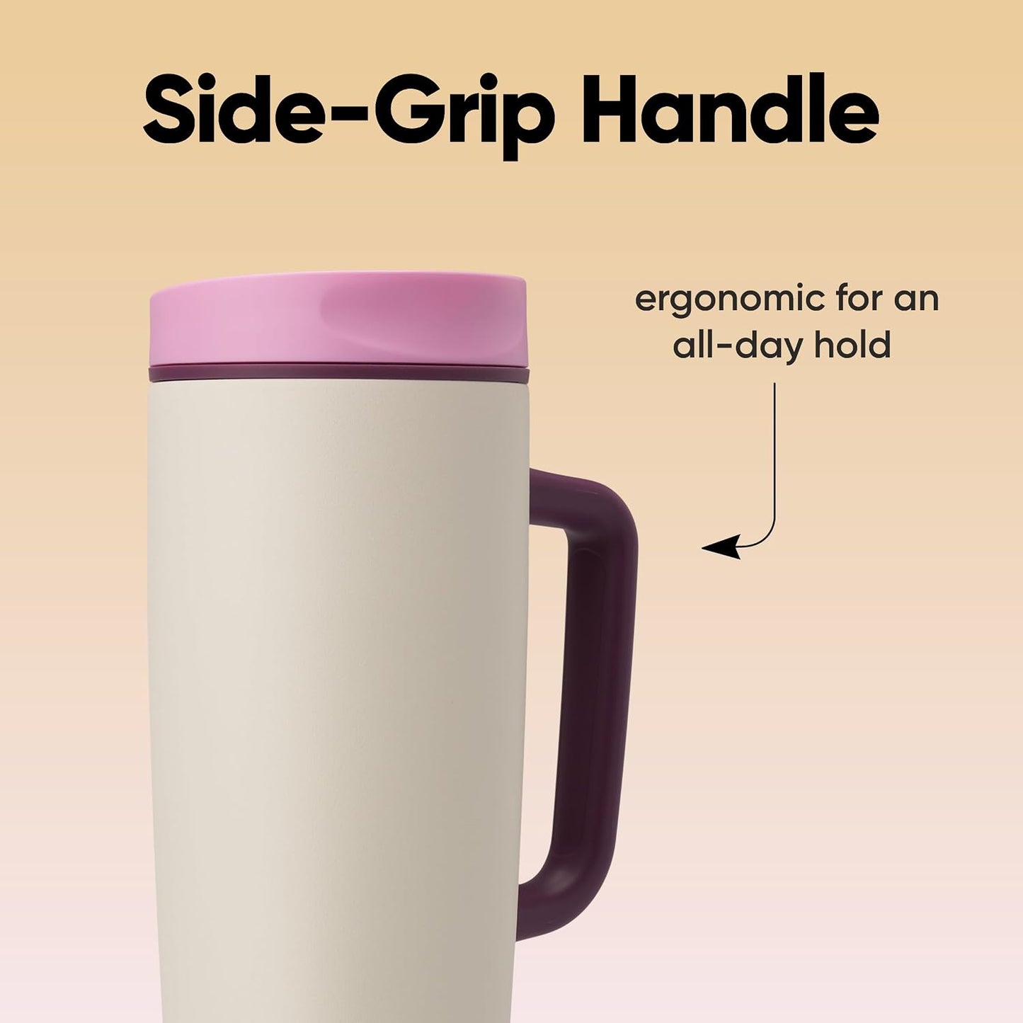 Owala SmoothSip Slider Insulated Stainless Steel Coffee Tumbler, Reusable Iced Coffee Cup, Hot Coffee Travel Mug, BPA Free 12 oz, Pink (Pucker Up)
