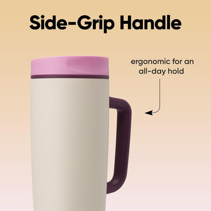 Owala SmoothSip Slider Insulated Stainless Steel Coffee Tumbler, Reusable Iced Coffee Cup, Hot Coffee Travel Mug, BPA Free 12 oz, Pink (Pucker Up)