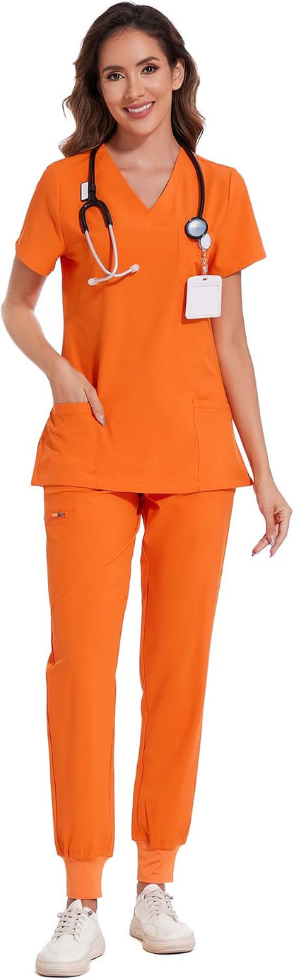 COZYFIT Scrubs for Women Set - Stretch V-Neck Scrub Top & Jogger Pant with 8 Pockets COZY SCRUBS - Colors A