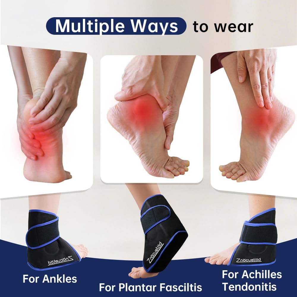 Ankle Ice Pack Wrap for Foot Heel Pain Relief Swelling Reusable Gel Ice Cold Packs Compression for Achilles Tendonitis Plantar Fasciitis Sprained Ankles Swollen Feet Surgery Recovery Heel Spur