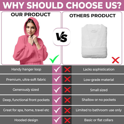 KAHAF COLLECTION Women Hooded 100% Cotton Terry Bathrobe, Soft Absorbent Quick Dry Robe for Spa, Shower & Home Wear
