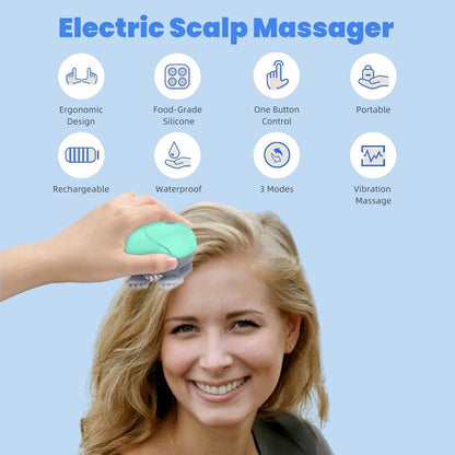 Electric Scalp Massager, Handheld Cat Dog Head Massager(Green)