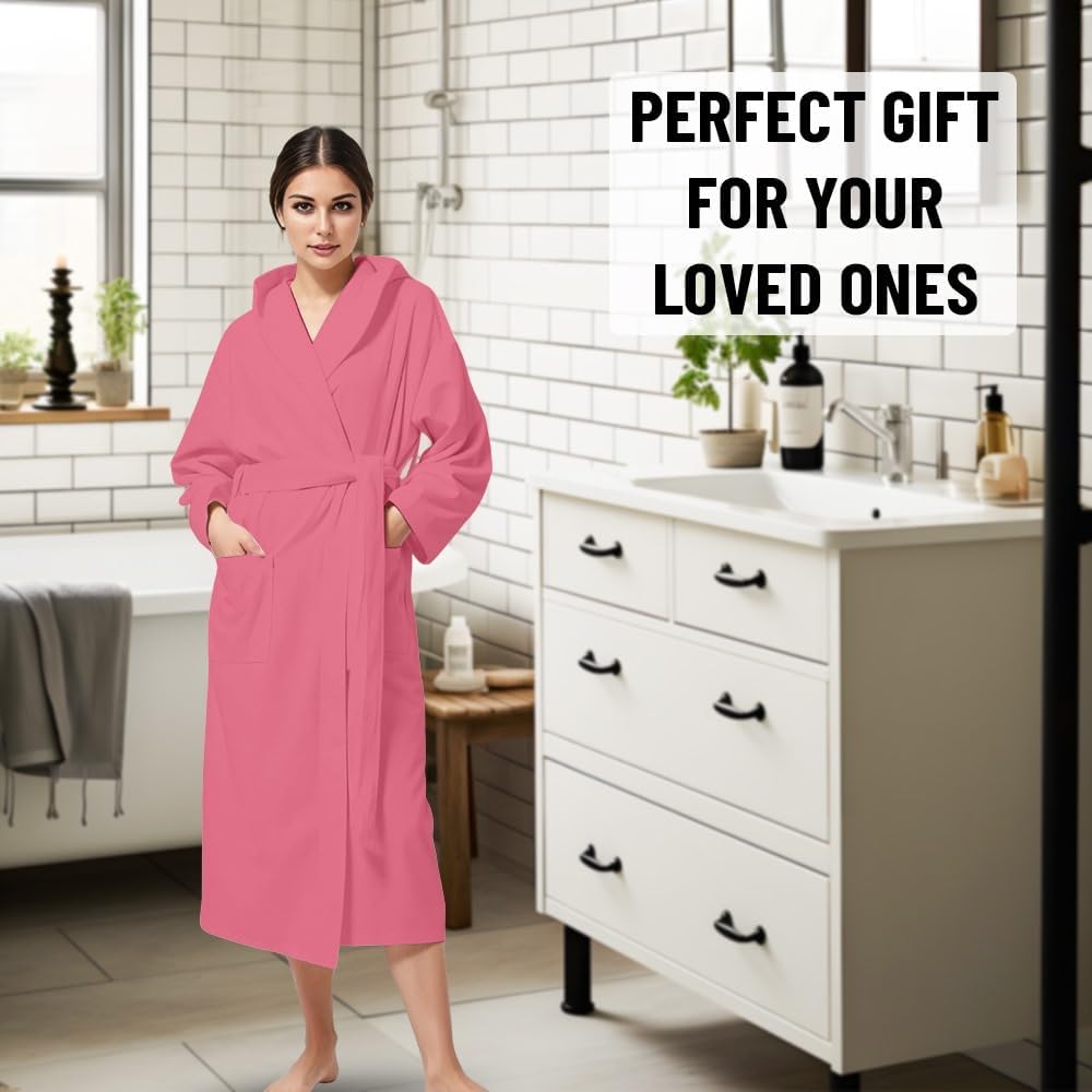 KAHAF COLLECTION Women Hooded 100% Cotton Terry Bathrobe, Soft Absorbent Quick Dry Robe for Spa, Shower & Home Wear