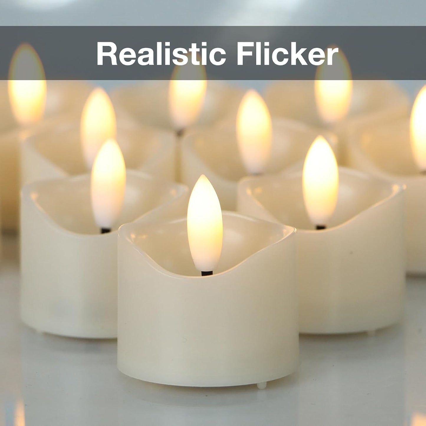 24 Pack Flameless Tealight Candles Battery Operated Tea Lights, Realistic Flickering Electric LED Tea Lights, 3D Wick Fake Tea Lights for Votive, Festival, Party, Wedding Decor