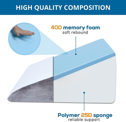 Sasttie Wedge Pillow 24x24x12 inch, Memory Foam Bed Wedge, Cool Grey