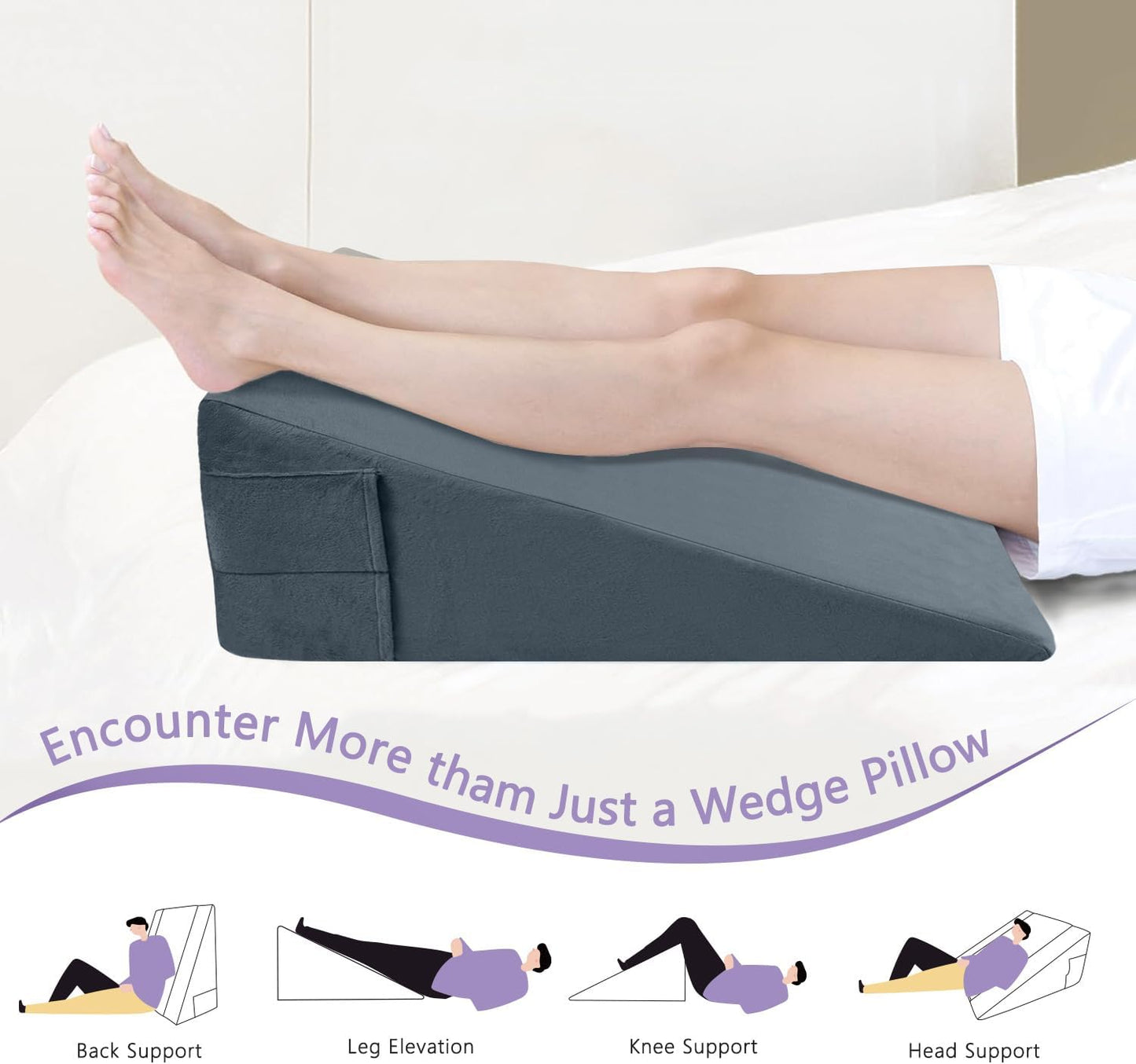 CHxxy Memory Foam Bed Wedge Pillow (10"x24"x24") - Acid Reflux & Back Pain Relief, Anti-Snoring Incline Design, Removable Washable Cover for Sleep & Post-Surgery Support