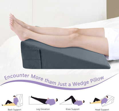 CHxxy Memory Foam Bed Wedge Pillow (10"x24"x24") - Acid Reflux & Back Pain Relief, Anti-Snoring Incline Design, Removable Washable Cover for Sleep & Post-Surgery Support