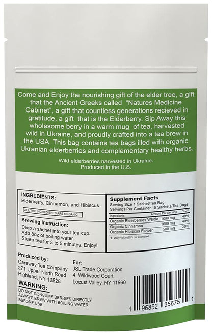 Nature Wanted Elderberry Hibiscus Cinnamon Tea - 15 ct Teabags, Single Serve, Made in USA
