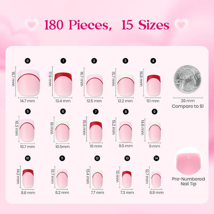 Beetles Press On Nail Kit-Short Square French Tip Press On Nails, 150Pcs Pink French Nail Tips with Nail Glue & Remover Builder Top Coat Nail Lamp, All-in-One DIY Fake Nails Gift for Women
