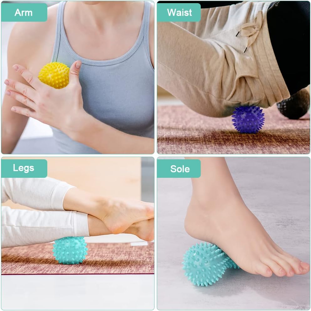 URAQT Spiky Massage Ball Set, 2 Pack Physical Therapy Massage Balls, Hard Lacrosse Ball & Spiky Massage Ball for Myofascial Release and Trigger Point Deep Tissue Massage (Blue)