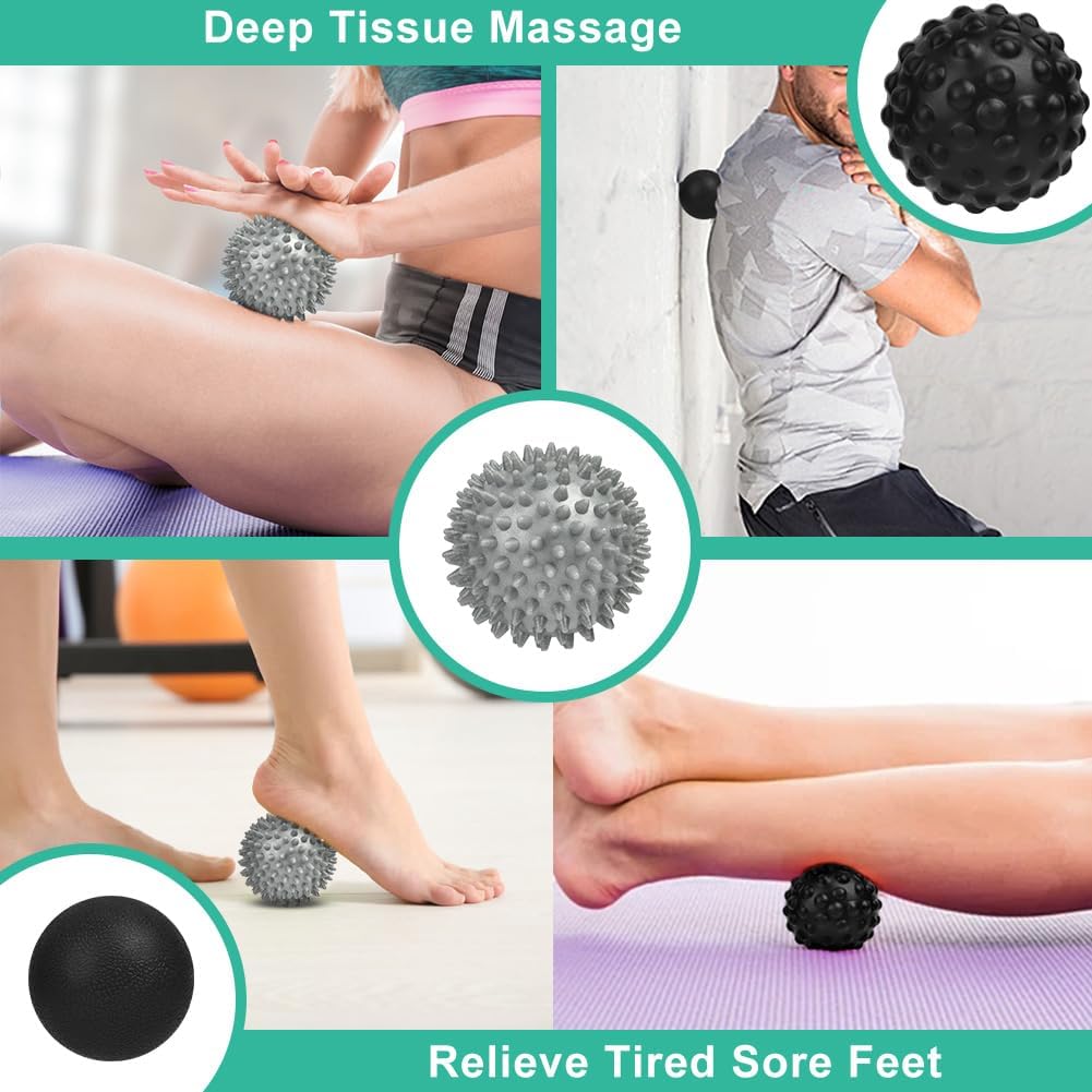 URAQT Spiky Massage Ball Set, 2 Pack Physical Therapy Massage Balls, Hard Lacrosse Ball & Spiky Massage Ball for Myofascial Release and Trigger Point Deep Tissue Massage (Blue)