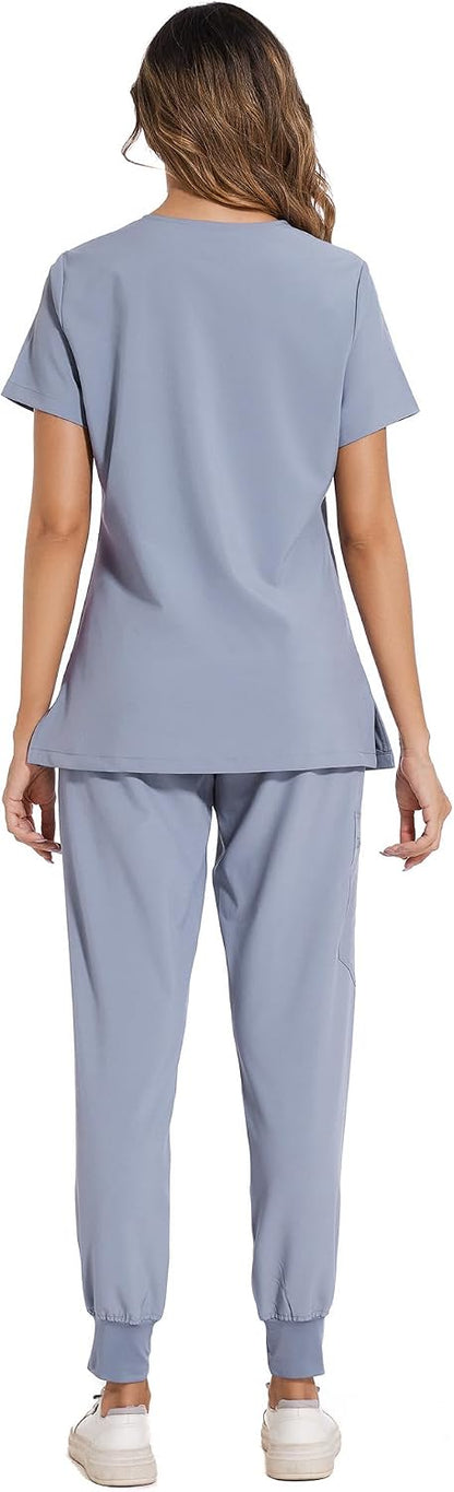 COZYFIT Scrubs for Women Set - Stretch V-Neck Scrub Top & Jogger Pant with 8 Pockets COZY SCRUBS - Colors A