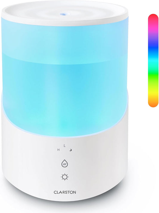 Clarston 2L Cool Mist Humidifier for Bedroom with 360° Adjustable Nozzle, High and Low Mist Levels, Ultra-Low Noise, Light-Off, No BPA, Auto Shut Off, Ideal Baby Humidifier with Easy Top Filling