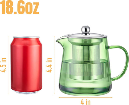 PARACITY Glass Teapot Stovetop 18.6 OZ, Borosilicate Clear Tea Kettle with Removable 18/8 Stainless Steel Infuser, Teapot Blooming and Loose Leaf Tea Maker Tea Brewer for Camping, Travel (550ML)