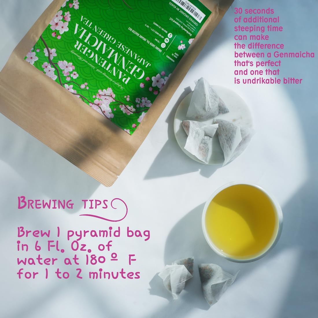 Organic Japanese Genmaicha | 100 Tea Bags | Organic Japanese Green Tea + Roasted Brown Rice | by Pantenger.