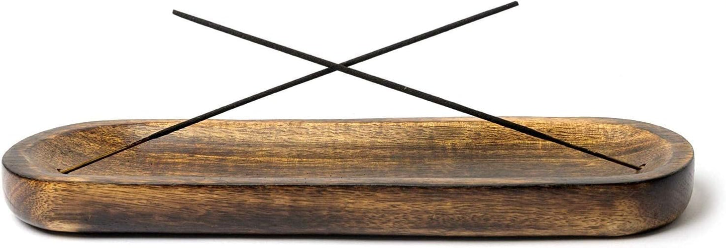 Bless-International Traditional-Handmade-Tray-Burner Wooden-Trat-Incense-Stick-Holder Ash-Catcher-Stand for-Aromatherapy-Meditation-Yoga 11x4x1.22 Inches (Wooden Tray)