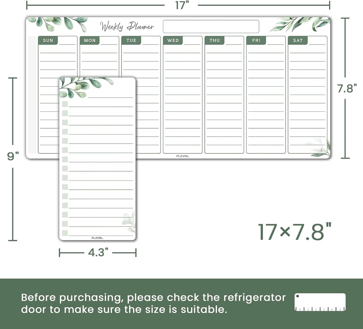 ALEZEL Magnetic Weekly Calendar Whiteboard for Fridge