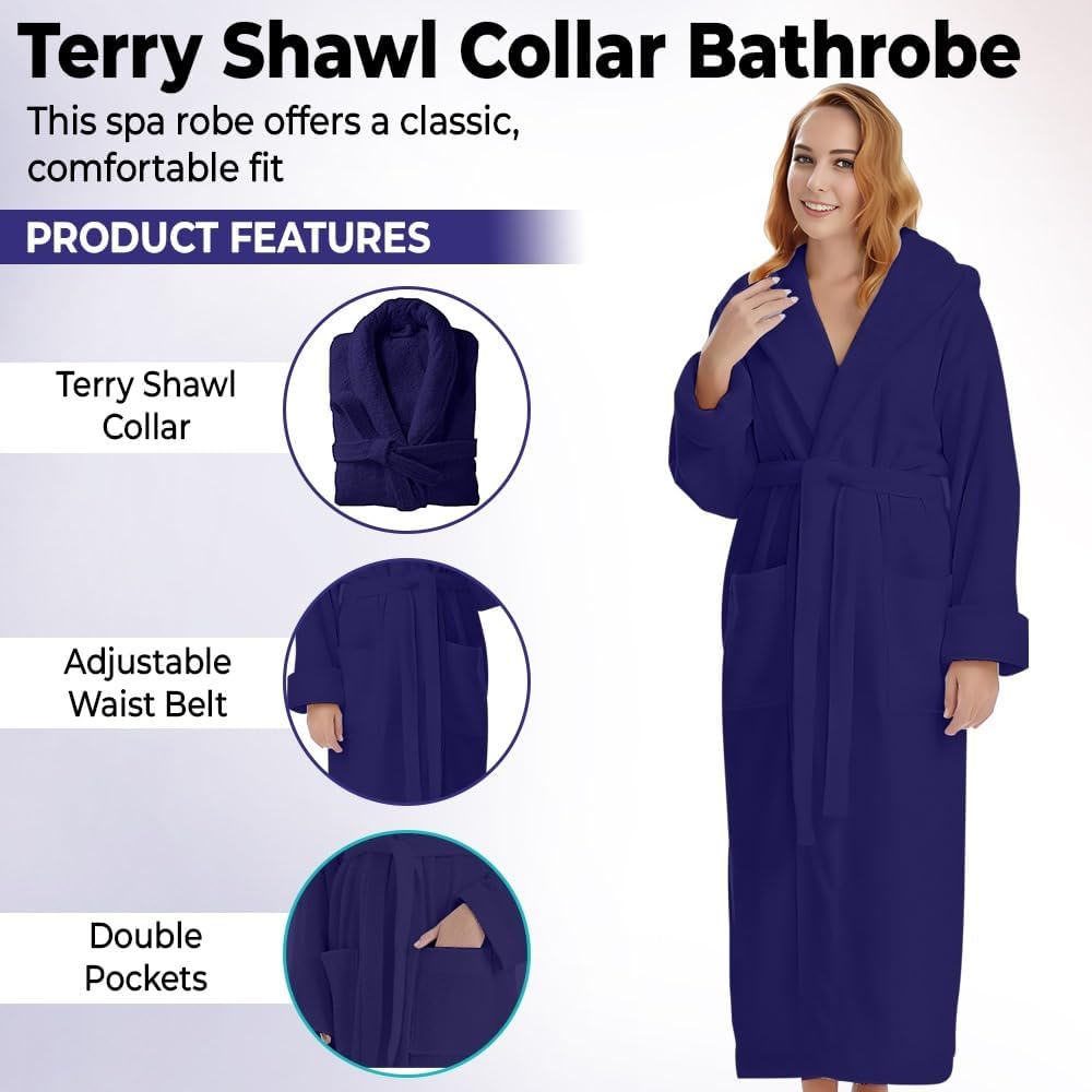 KAHAF COLLECTION Cotton Terry Robes for Women and Men, Terry Shawl Collar Bathrobe, ONE SIZE - UNISEX Men & Women Spa Robe